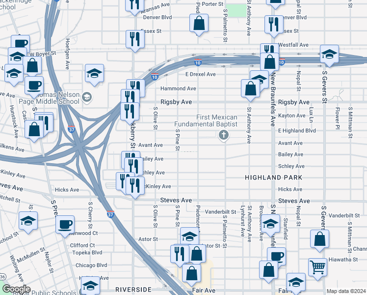 map of restaurants, bars, coffee shops, grocery stores, and more near 315 Avant Avenue in San Antonio