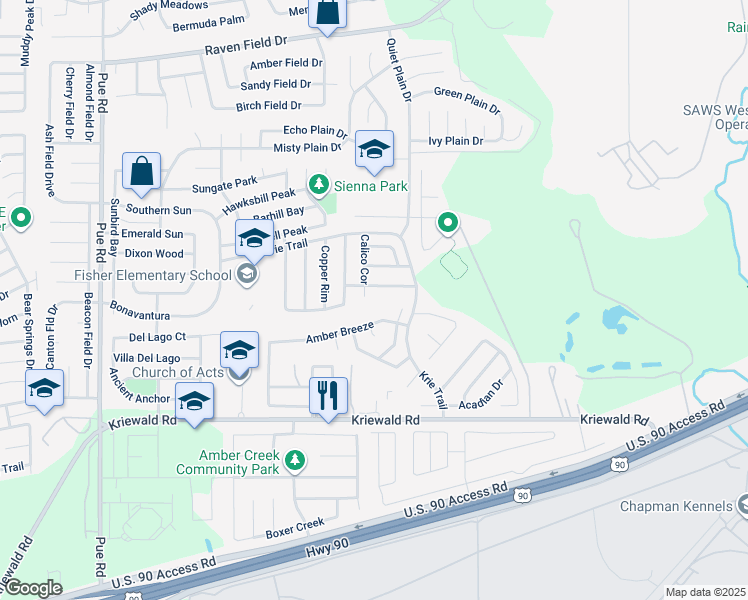 map of restaurants, bars, coffee shops, grocery stores, and more near 9746 Liberty Green in San Antonio
