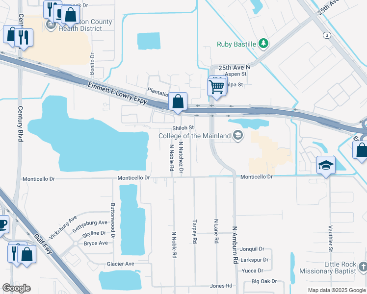 map of restaurants, bars, coffee shops, grocery stores, and more near 1218 North Natchez Drive in Texas City