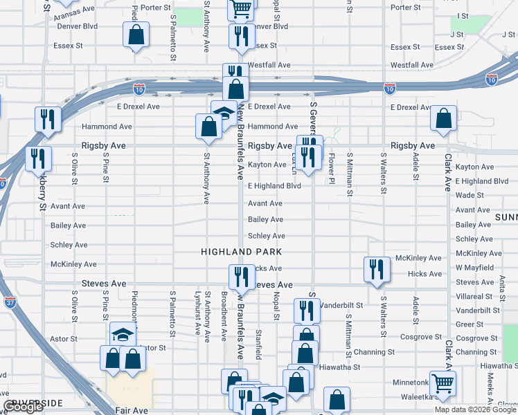map of restaurants, bars, coffee shops, grocery stores, and more near 731 Avant Avenue in San Antonio