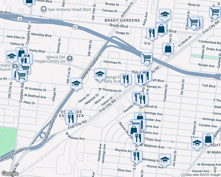 map of restaurants, bars, coffee shops, grocery stores, and more near 854 Barrett Place in San Antonio