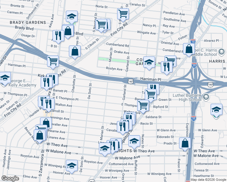 map of restaurants, bars, coffee shops, grocery stores, and more near 338 Taft Boulevard in San Antonio