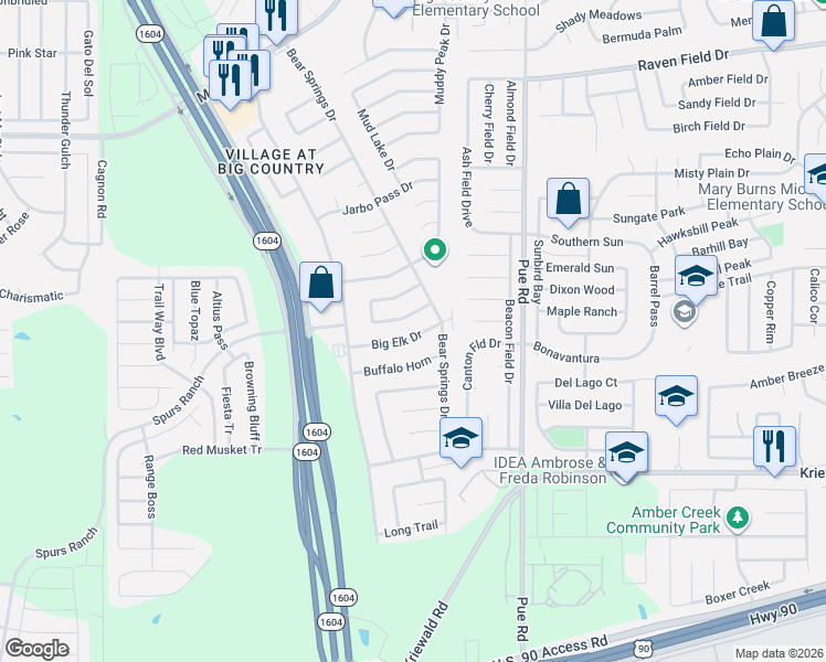 map of restaurants, bars, coffee shops, grocery stores, and more near 11430 Fort Wyne Drive in San Antonio