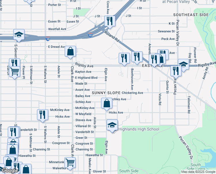 map of restaurants, bars, coffee shops, grocery stores, and more near 166 Elgin Avenue in San Antonio