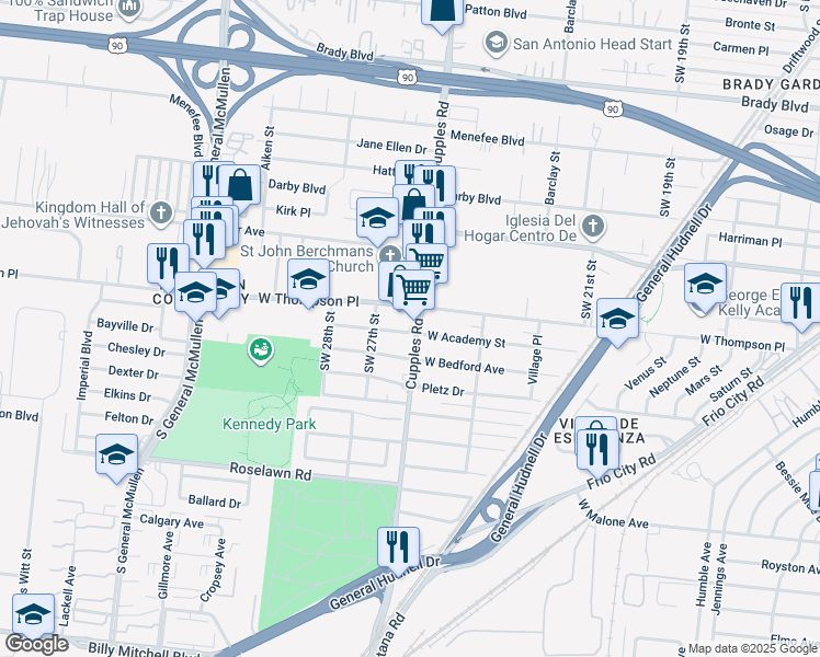 map of restaurants, bars, coffee shops, grocery stores, and more near 1211 Cupples Rd in San Antonio