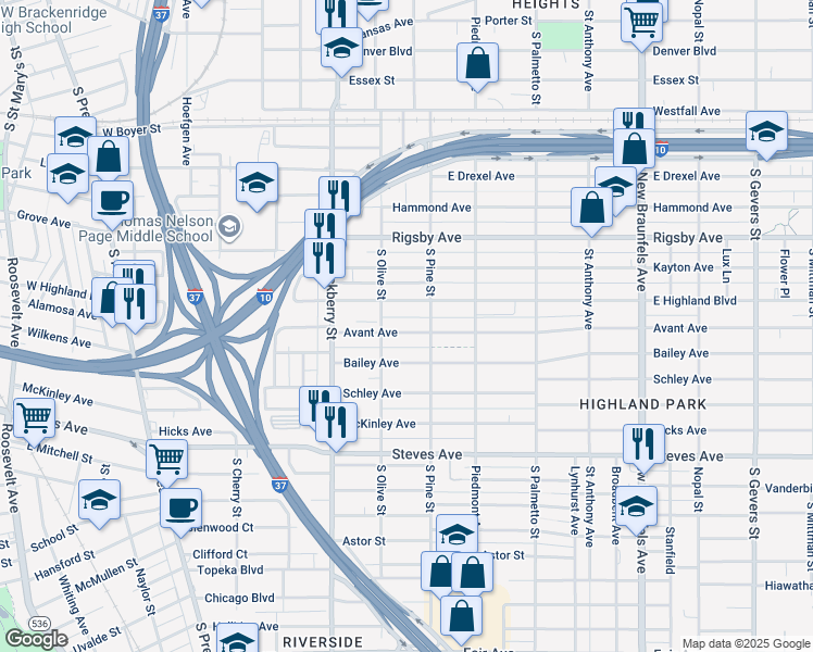 map of restaurants, bars, coffee shops, grocery stores, and more near 213 Avant Avenue in San Antonio
