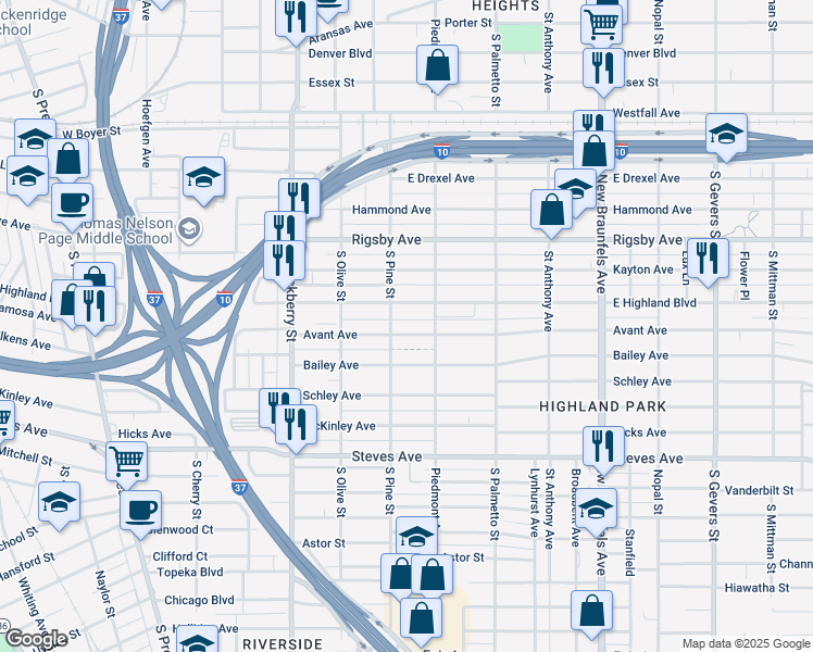 map of restaurants, bars, coffee shops, grocery stores, and more near 315 Avant Avenue in San Antonio