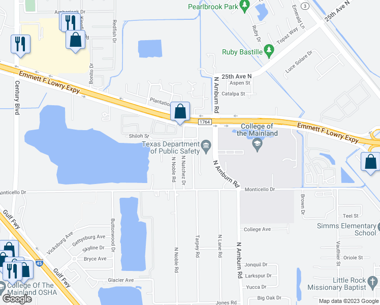 map of restaurants, bars, coffee shops, grocery stores, and more near 1309 North Appomattox Drive in Texas City