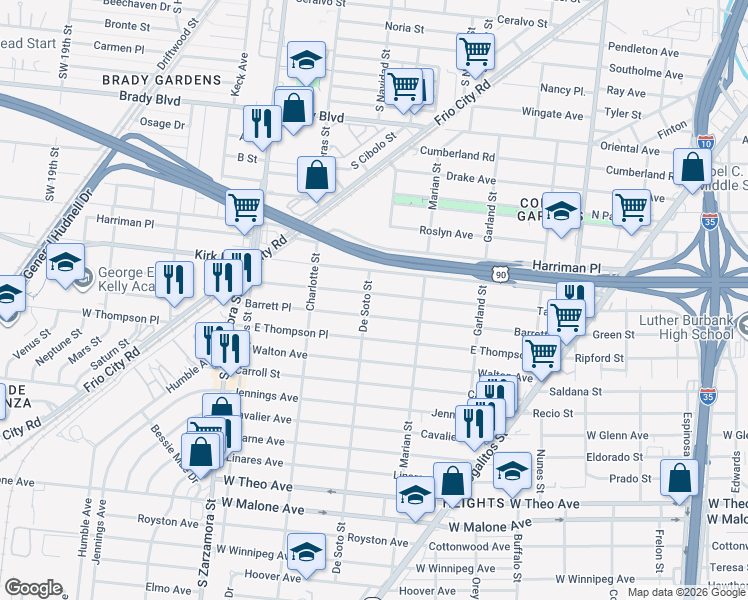 map of restaurants, bars, coffee shops, grocery stores, and more near 454 Taft Boulevard in San Antonio