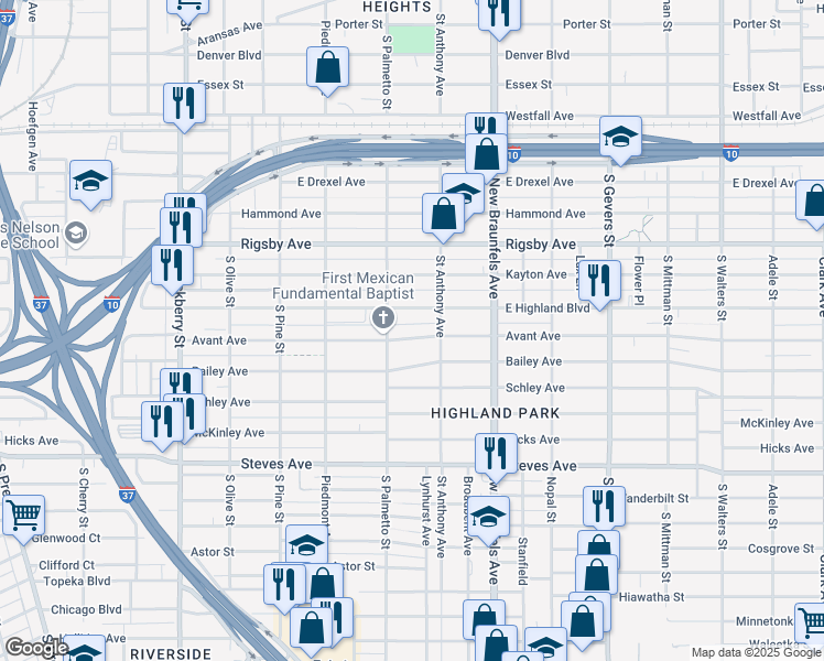 map of restaurants, bars, coffee shops, grocery stores, and more near 523 Avant Ave in San Antonio