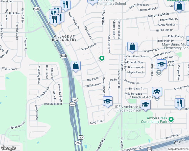 map of restaurants, bars, coffee shops, grocery stores, and more near 11430 Fort Wyne Drive in San Antonio