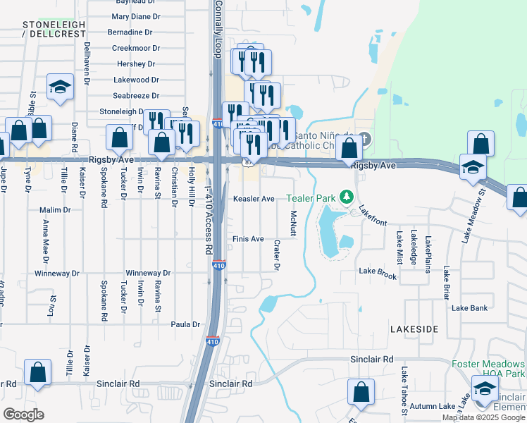 map of restaurants, bars, coffee shops, grocery stores, and more near 2514 Bermuda in San Antonio