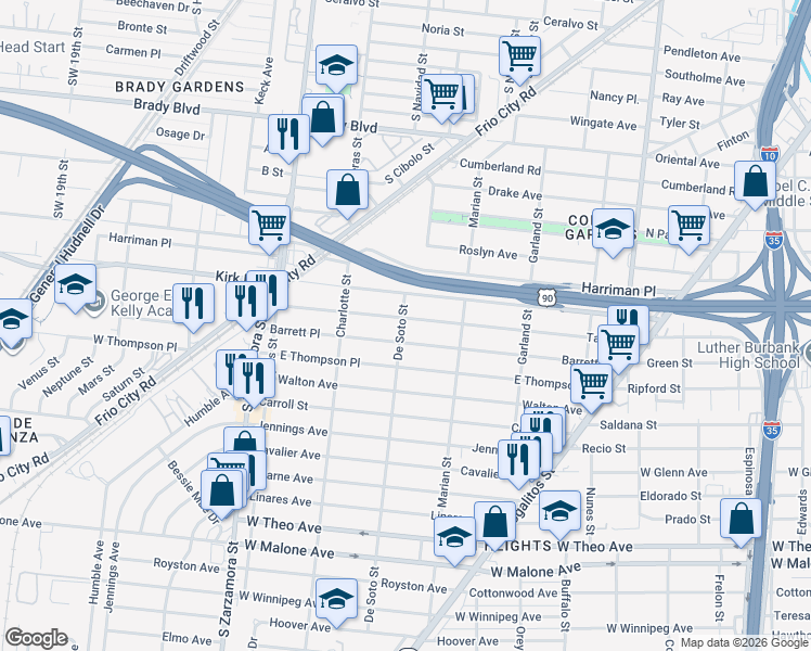 map of restaurants, bars, coffee shops, grocery stores, and more near 454 Taft Boulevard in San Antonio