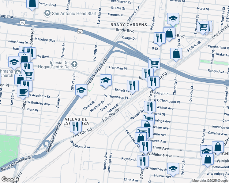 map of restaurants, bars, coffee shops, grocery stores, and more near 854 Barrett Place in San Antonio