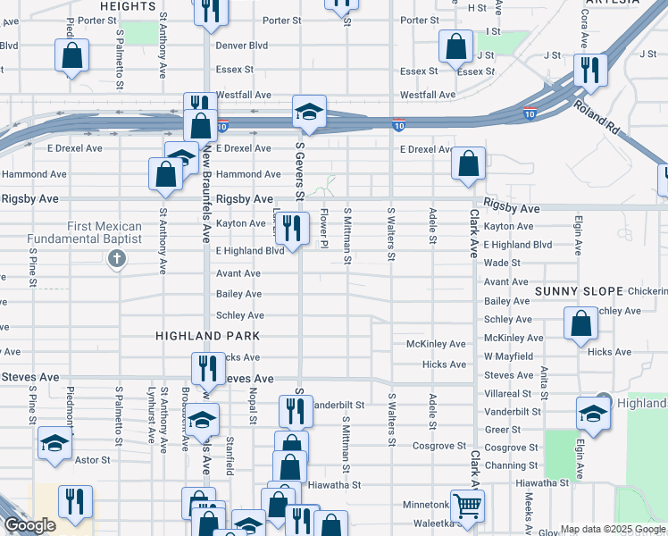 map of restaurants, bars, coffee shops, grocery stores, and more near 931 Avant Avenue in San Antonio