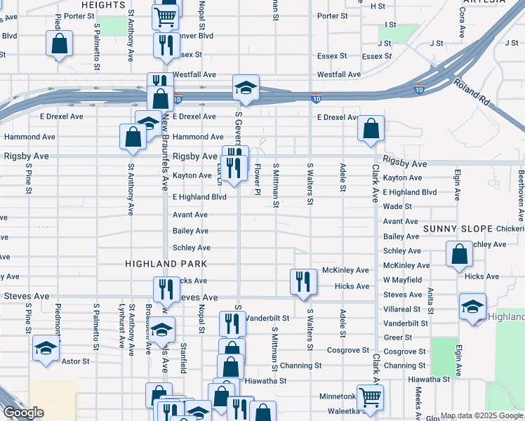 map of restaurants, bars, coffee shops, grocery stores, and more near 931 Avant Avenue in San Antonio
