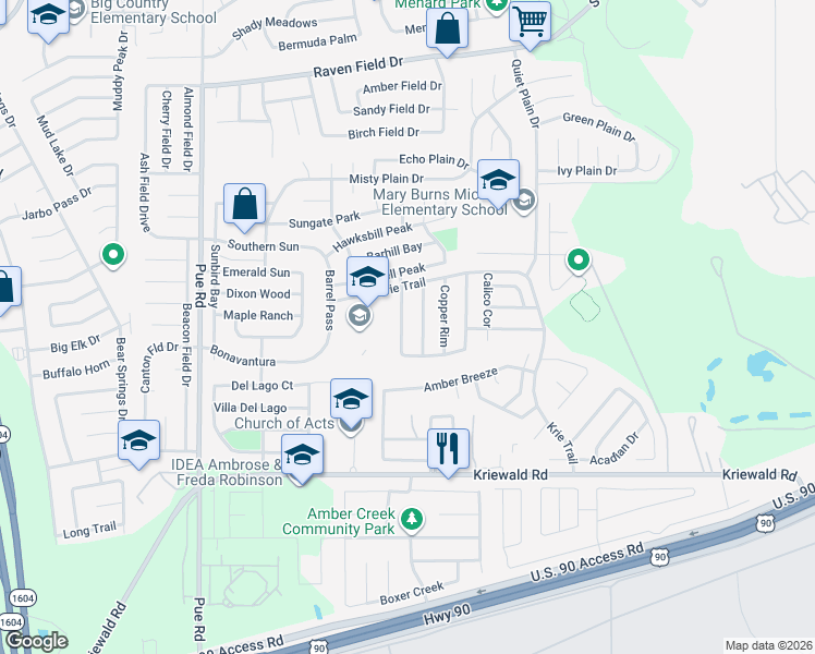 map of restaurants, bars, coffee shops, grocery stores, and more near 3523 York Crest in San Antonio