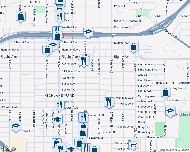 map of restaurants, bars, coffee shops, grocery stores, and more near 931 Avant Avenue in San Antonio