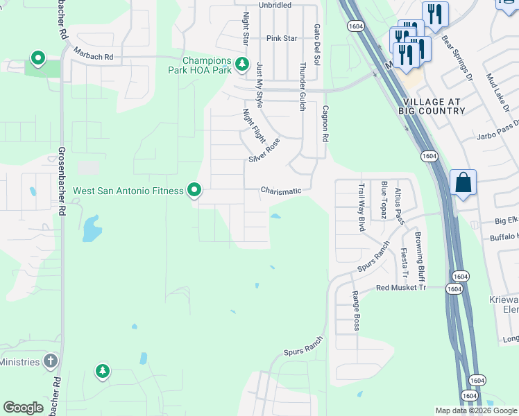 map of restaurants, bars, coffee shops, grocery stores, and more near 3506 Battlecry in San Antonio