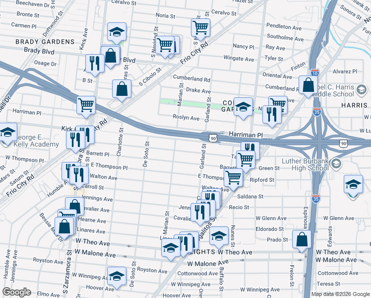 map of restaurants, bars, coffee shops, grocery stores, and more near 338 Taft Boulevard in San Antonio