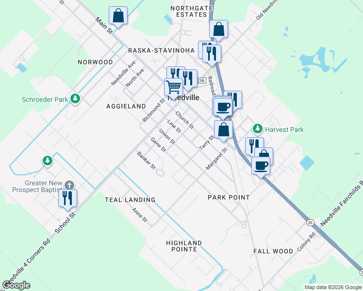 map of restaurants, bars, coffee shops, grocery stores, and more near 9209 Union St in Needville