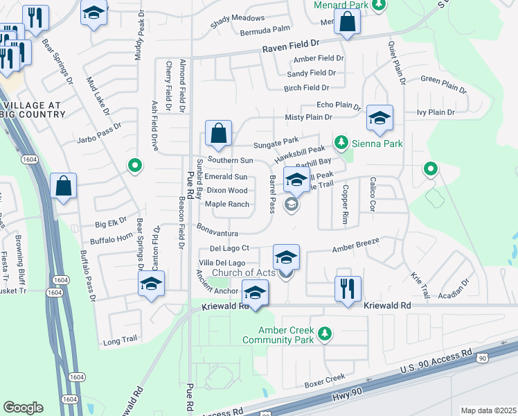 map of restaurants, bars, coffee shops, grocery stores, and more near 3514 Marble Spur in San Antonio