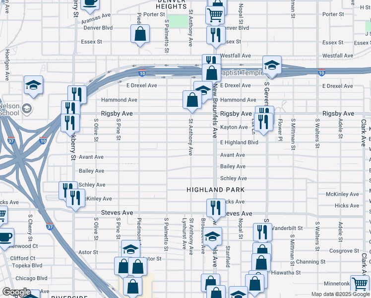 map of restaurants, bars, coffee shops, grocery stores, and more near 523 Avant Avenue in San Antonio