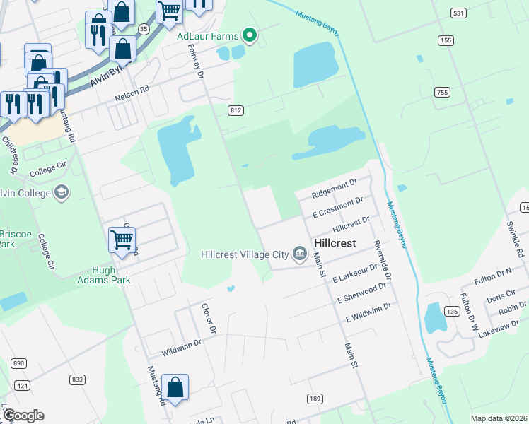map of restaurants, bars, coffee shops, grocery stores, and more near 109 Fairway Dr in Alvin