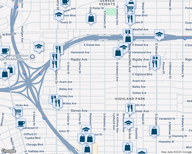 map of restaurants, bars, coffee shops, grocery stores, and more near 407 Avant Avenue in San Antonio