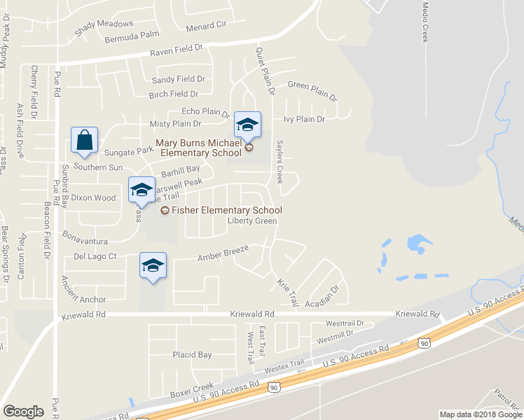 map of restaurants, bars, coffee shops, grocery stores, and more near 9746 Liberty Green in San Antonio