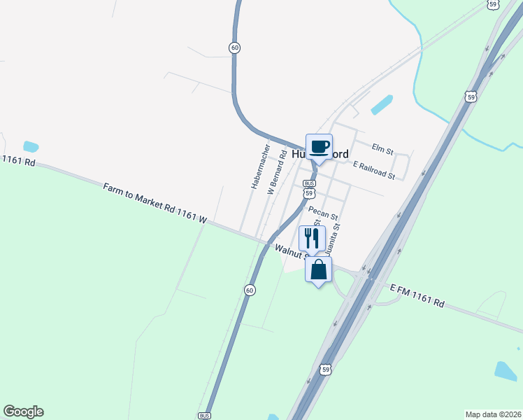 map of restaurants, bars, coffee shops, grocery stores, and more near 7425 West Bernard in Hungerford