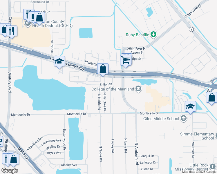map of restaurants, bars, coffee shops, grocery stores, and more near 1309 North Appomattox Drive in Texas City