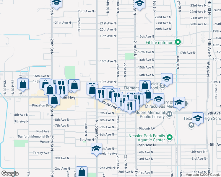 map of restaurants, bars, coffee shops, grocery stores, and more near 2326 12th Avenue North in Texas City