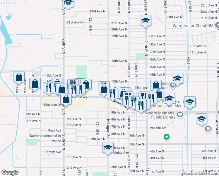 map of restaurants, bars, coffee shops, grocery stores, and more near 1228 25th Street North in Texas City