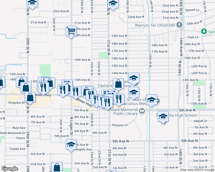 map of restaurants, bars, coffee shops, grocery stores, and more near 2115 13th Avenue North in Texas City