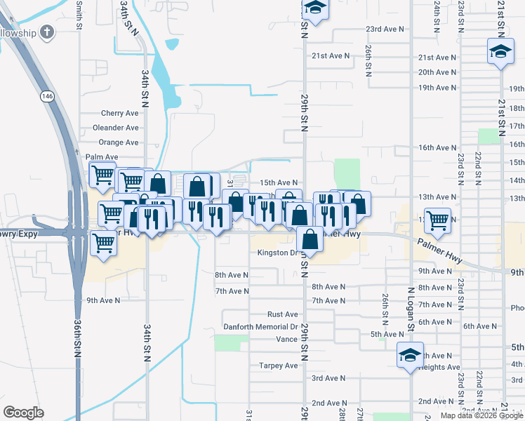 map of restaurants, bars, coffee shops, grocery stores, and more near 1320 31st Street North in Texas City