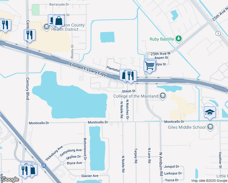 map of restaurants, bars, coffee shops, grocery stores, and more near 1498 Parkwest Street in Texas City