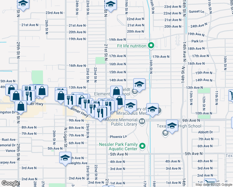 map of restaurants, bars, coffee shops, grocery stores, and more near 905 20th Street North in Texas City