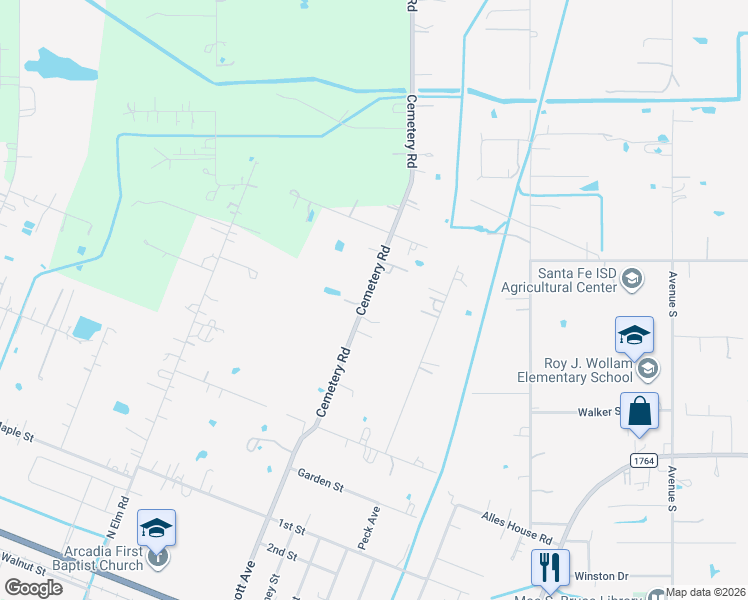 map of restaurants, bars, coffee shops, grocery stores, and more near 3204 Cemetery Road in Santa Fe