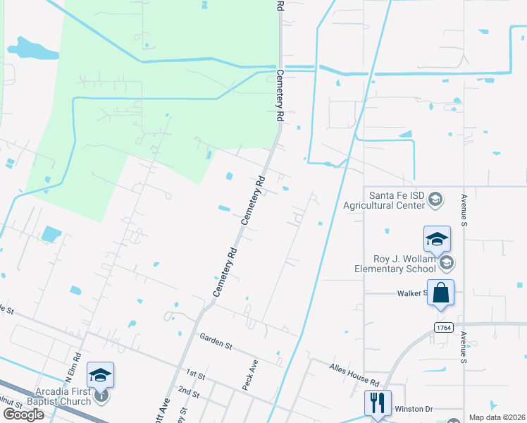 map of restaurants, bars, coffee shops, grocery stores, and more near 3123 Cemetery Road in Santa Fe