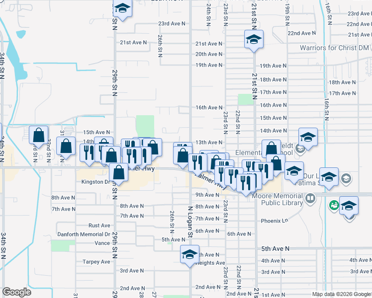 map of restaurants, bars, coffee shops, grocery stores, and more near 1228 25th Street North in Texas City