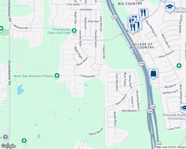 map of restaurants, bars, coffee shops, grocery stores, and more near 11018 Sweet Pea in San Antonio