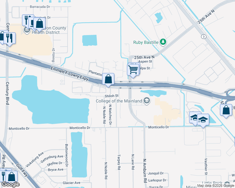 map of restaurants, bars, coffee shops, grocery stores, and more near 8419 Emmett F Lowry Expressway in Texas City