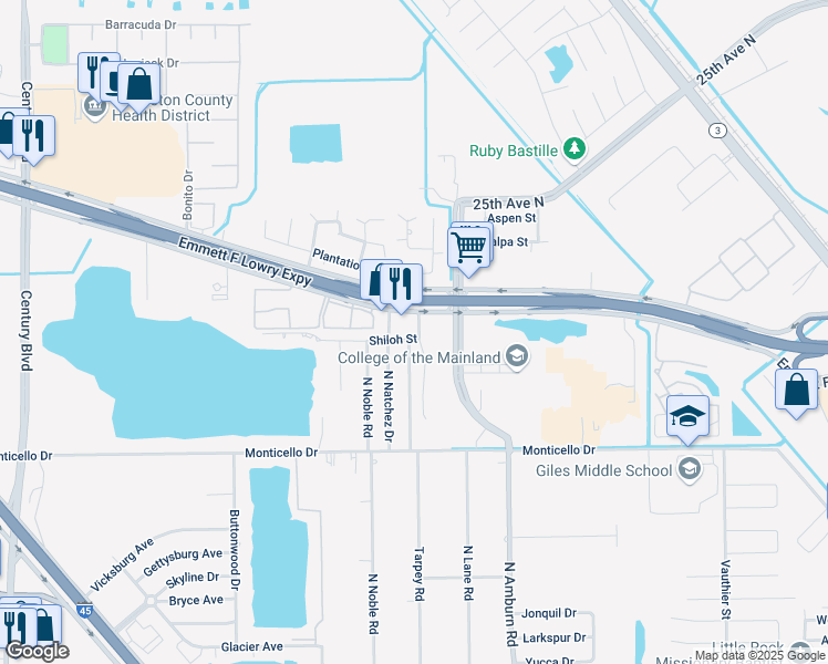 map of restaurants, bars, coffee shops, grocery stores, and more near 8419 Emmett F Lowry Expressway in Texas City