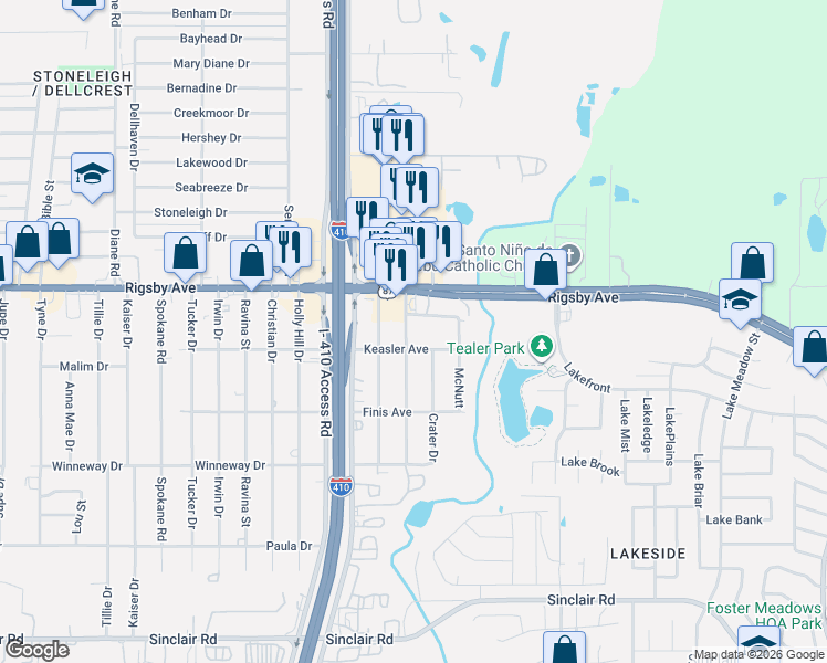 map of restaurants, bars, coffee shops, grocery stores, and more near 2426 Bermuda in San Antonio