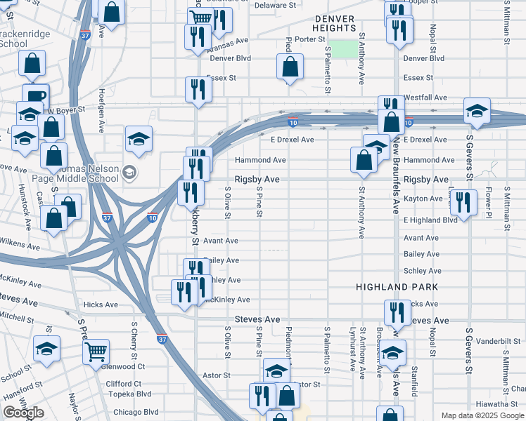 map of restaurants, bars, coffee shops, grocery stores, and more near 310 Kayton Avenue in San Antonio