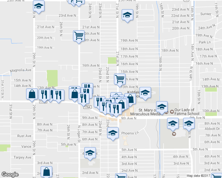 map of restaurants, bars, coffee shops, grocery stores, and more near 2115 13th Avenue North in Texas City