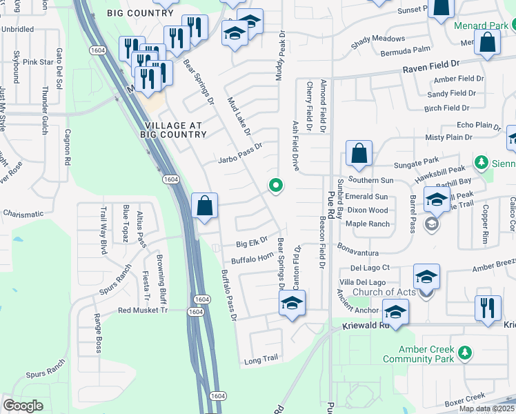 map of restaurants, bars, coffee shops, grocery stores, and more near 11411 Blue Mesa Drive in San Antonio