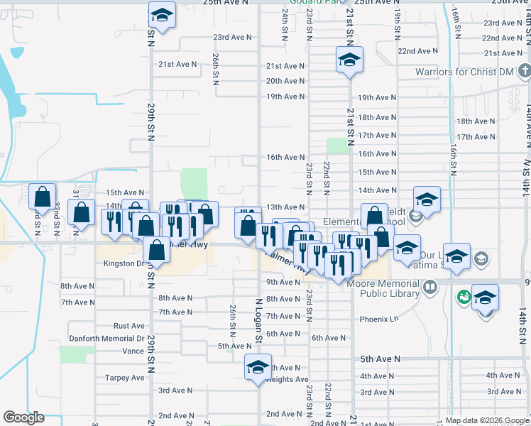 map of restaurants, bars, coffee shops, grocery stores, and more near 1228 25th Street North in Texas City