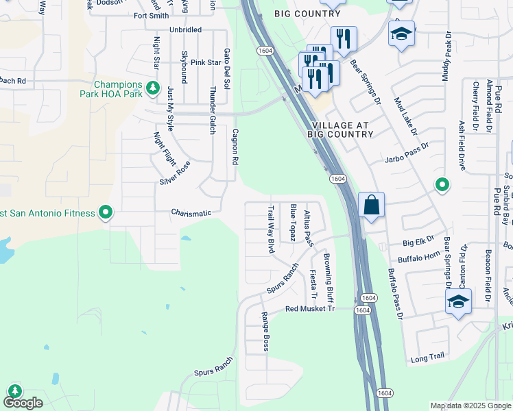 map of restaurants, bars, coffee shops, grocery stores, and more near 10922 Rustic Cedar in San Antonio